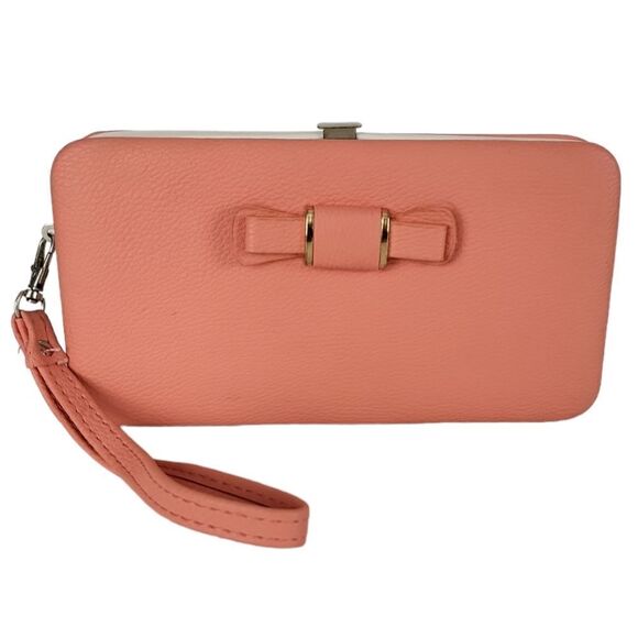 Elenxs Orange Sherbert Bow Knot Phone Case Long Wallet Wristlet - Picture 1 of 7